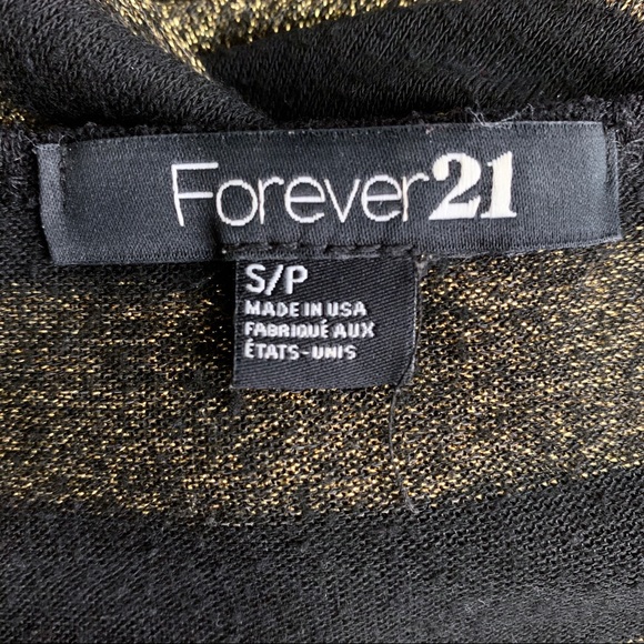 Forever 21 Black Gold Striped 3/4 Sleeve Glittery Stretch Festive Holiday NYE - Picture 2 of 2